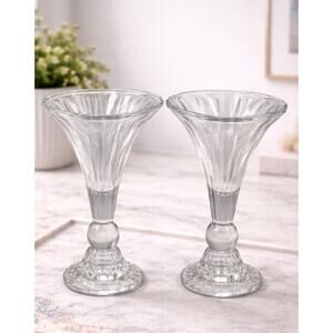 Vintage Indiana Glass Monaco Crystal Candlestick Holders Set of 2 with Box